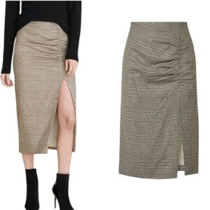 LN Veronica Beard Tamic Houndstooth Checked Plaid Ruched Midi Pencil Skirt - 10